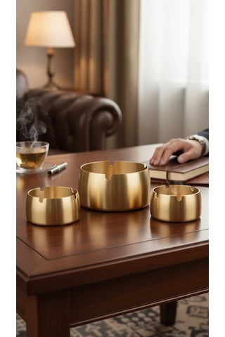 Bymyhand Paslanmaz Çelik Gold 3'lü Küllük Set