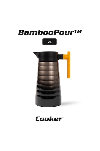 Cooker Bamboopour 2 Litre Paslanmaz Çelik Bambu Saplı Termos Ckr2097 Siyah