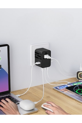 Evrensel Eu Us Au Uk Priz Fiş Çevirici Dönüştürücü Seyahat Adaptörü 2x Usb 3x Type-c Port Çıkışı