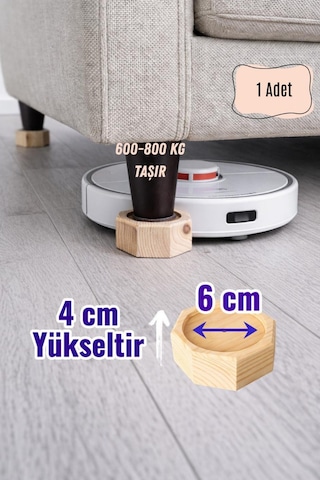 Robot Süpürge İçin Ahşap Koltuk Baza Yükseltici 4cm Yükseltir, Çap.6 Oyuklu Takoz 1 Adet