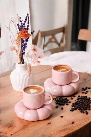 Mithra Life 2 Adet 95 Ml Papatya Şekilli Seramik Pembe Türk Kahvesi Fincan Takımı Mıt1159 Pembe