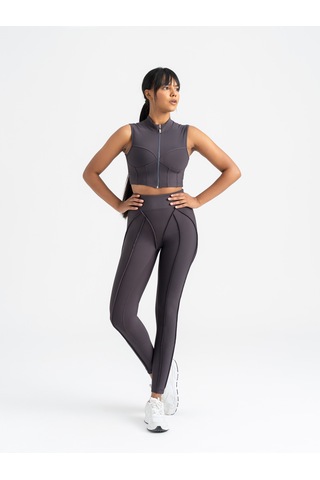 Dikişle Modellenmiş Spor Tayt Füme