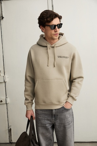Grimelange Plaın Erkek Organik Pamuklu İçi Polarlı Kangru Cepli Bakılı Rwgular Taş Rengi Sweatshirt Taş Rengi
