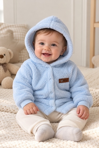 Beniizle Kapüşonlu Unisex Welsoft Yumuşak Dokulu Çıtçıtlı Kışlık Bebek Hırkası Mavi