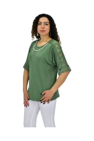 Caftan Kadın Kısa Kol Baskılı Bluz Bgl-st04708 Yeşil