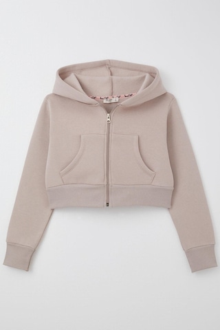 Breeze Kız Çocuk Crop Hırka Fermuarlı Kapüşonlu 8-14 Yaş, Vizon Vizon