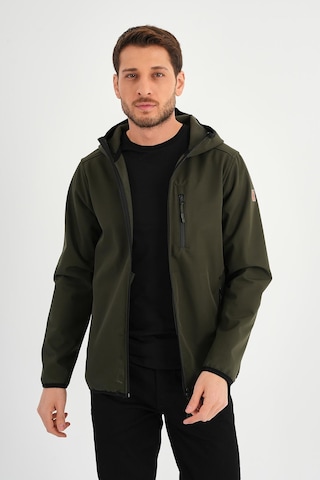 Alexander Gardi Alexandergardı Fermuarlı İçi Polarlı Su İtici Softshell Kumaş Kapüşonlu Mont E24-mnt-01 Haki