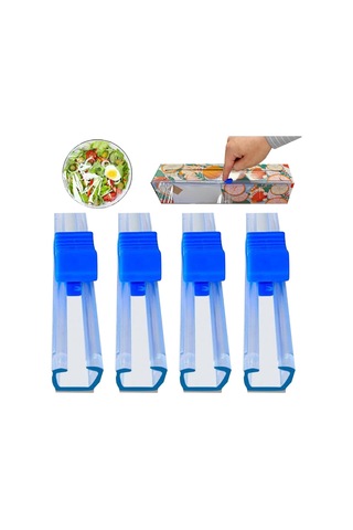 Xiyyadms 4'lü Tekrarlı Kullanım Plastik Folyo Kesici Kutusu - Çift Yönlü Otomatik Yapışkan - 13 İnç Folyo Rolle Uyumlu - Mutfak Gıda Paketleme Aracı Mavi