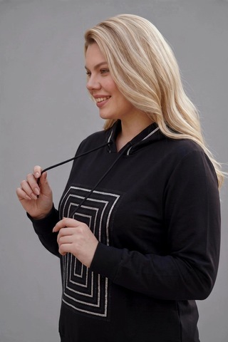 Aytemas Önü Ve Kapüşonu Taşlı Sweatshirt Siyah
