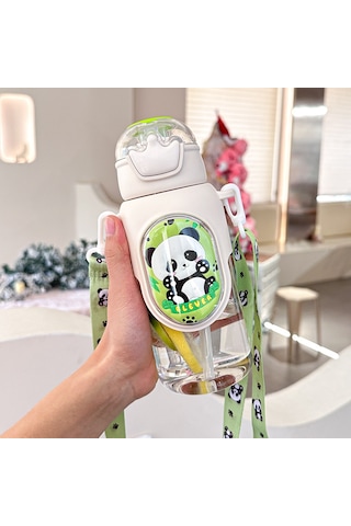 Çizgi Film Çocuk Beyaz Pipetli Çift İçme Bardağı Beyaz