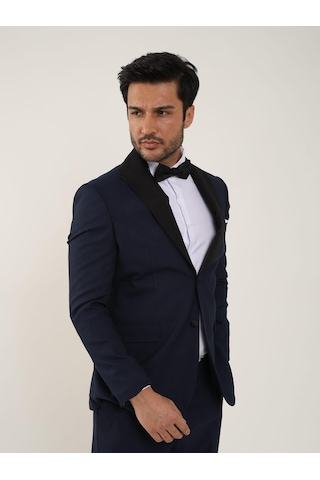 Dufy Lacivert Erkek Slim Fit Düz Sivri Yaka Smokin Takım - 84192-Lacivert