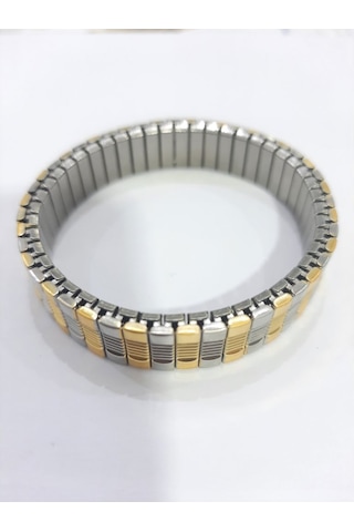 Çelik Bileklik Metal Desenli Elastik Model 1 Cm Genişlik 18 Cm Uzunluk Gold Gümüş Altın - Gümüş
