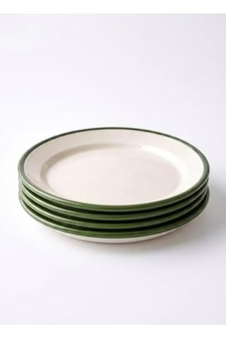 4&apos Lü Emaye Servis Tabağı Seti - 25 Cm Krem Renkli Yeşil Kenarlı Yemek Tabağı Takımı - Nostaljik Tasarım, Dayanıklı Ve Sağlıklı Mutfak Gereçleri - Kamp Ve Ev Kullanımına Uygun Açık