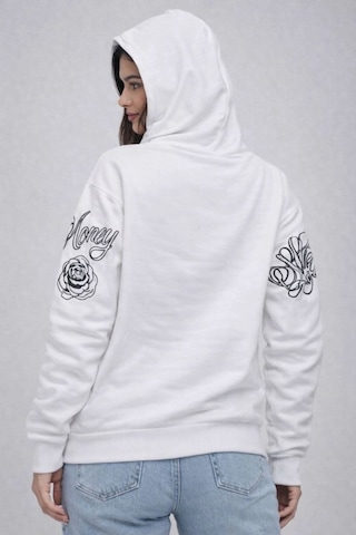 Mbb E-ticaret Kadın 3 İplik Pamuklu Kapüşonlu Baskılı Sweatshirt Hoodie - Beyaz