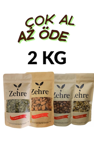 Zehre Büyük Boy 4'lü - 500 Gr Çiğ Kabak Çekirdeği İçi + 500 Gr Çiğ Badem İçi + 500 Gr Çiğ Fındık İçi + 500 Gr Ceviz İçi 2 KG