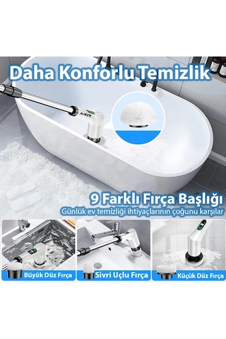 Ezere Spinpro 9-in-1 Teleskopik Şarjlı Dijital Temizlik Fırçası
