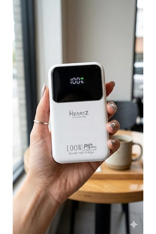 H006 20000 Mah Power Bank Pd 27w Ve Usb 100w Fast Hızlı Şarj Dahili Type C Ve Lightning Kablolu Dünya Standartlarına Uygun Polymer Batarya Birebir Amper Lcd Göstergeli Powerbank