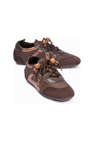 Mubiano Kadın Sneaker Bronz Detaylı Lastik Bağcıklı Günlük Spor Ayakkabı Zinya Kahverengi Kahverengi/bronz