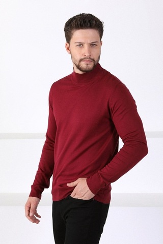 Ferraro Bordo Yarım Balıkçı Yaka Erkek Triko Kazak Bordo