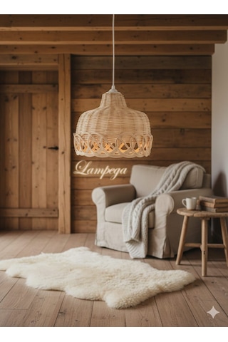Lampega Rattan Bambu Hasır Avize Ceviz