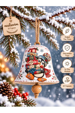 4 Tane Özel Seri El Yapımı Noel Çanları 7 CM