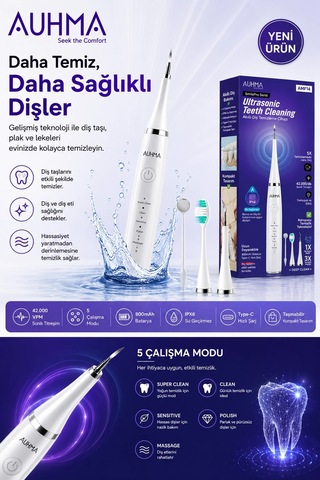 Ultrasonic Şarjlı Elektrikli Akıllı Diş Temizleme Cihazı Beyazlatıcı 5 Mod 3+1 Başlık, Ipx8 Su Geçi 18876523