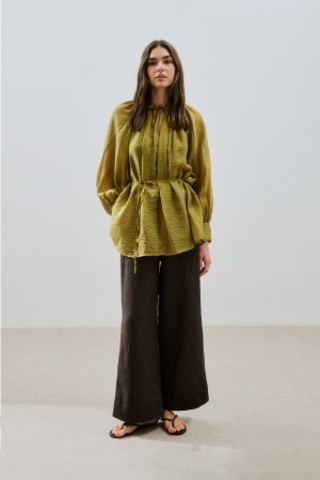 Geniş Manşetli Kuşaklı Tunik Sarı Sarı