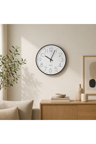 Modern Minimalist Beyaz Duvar Saati Siyah Çerçeveli Şık Mutfak Ve Salon Saati