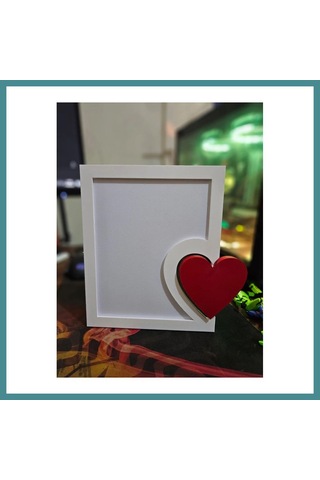 Trendexa 3d Baskı Kalp Detaylı Fotoğraf Çerçevesi Masaüstü Romantik Çift Fotoğraf Çerçevesi Beyaz Kırmızı Mac