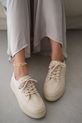 Peinta Yüksek Tabanlı Bağcıklı Kadın Sneaker- Bej