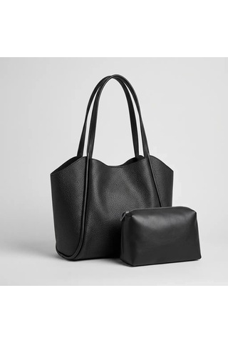 Zennamoda Kadın Siyah Yumuşak Deri Omuz Çantası 30x25 Cm Ekstra Makyaj Çantalı Çok Renkli