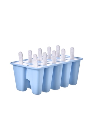 Vkemall Mavi Silikon Dondurma Kalıbı, Uzun Kollü Ve Bağımsız Kapaklı, 10 Bölmeli Buz Çubuğu Formu Çok Renkli