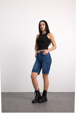 40392-73602 Kadın Wıde Leg Denim Bermuda 40392-73602 Koyu Mavi