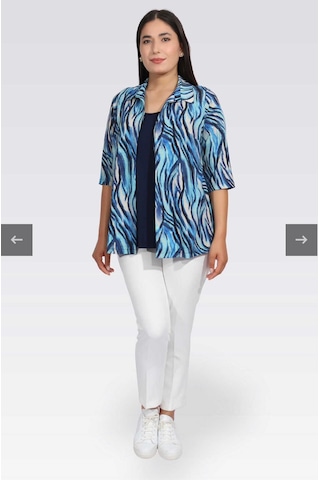 Tolga Saraçoğlu Kadın Bluz - Minimalist Zebra Desenli 3/4 Kol Oversize Lacivert