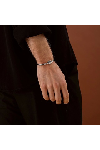 925 Ayar Gümüş Düğüm Model Unısex Kelepçe Bileklik Gümüş