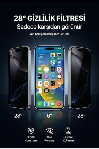 Horizon Privacy iPhone 17 Pro - Pro Max Uyumlu Ekran Koruyucu Otomatik Kurulum Kiti 28 Gizlilik Filtresi 9h Temperli Cam Anti-reflective & An - iPhone 17 Pro
