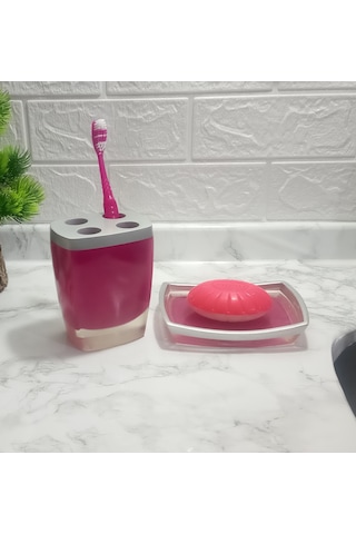 Sıa 2 Li Banyo Seti.Gri Pembe Model Poliresin Gri - Pembe