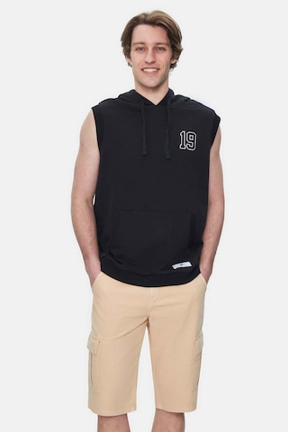 Ucla Hewıtt Siyah Nakışlı Sıfır Kol Sweatshırt Oversize Erkek Sweatshirt Siyah