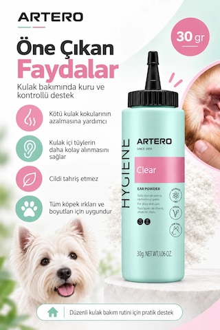 Artero Clear Köpek Kulak Pudrası Kulak İçi Tüy Alma Ve Kavrama Kolaylaştırıcı 30 Gr