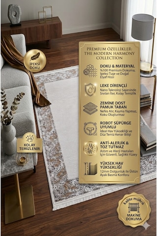 Prestige Exclusive: Sanat Eseri Dokusunda Vizon Pudra Madalyon Salon Halısı Çok Renkli