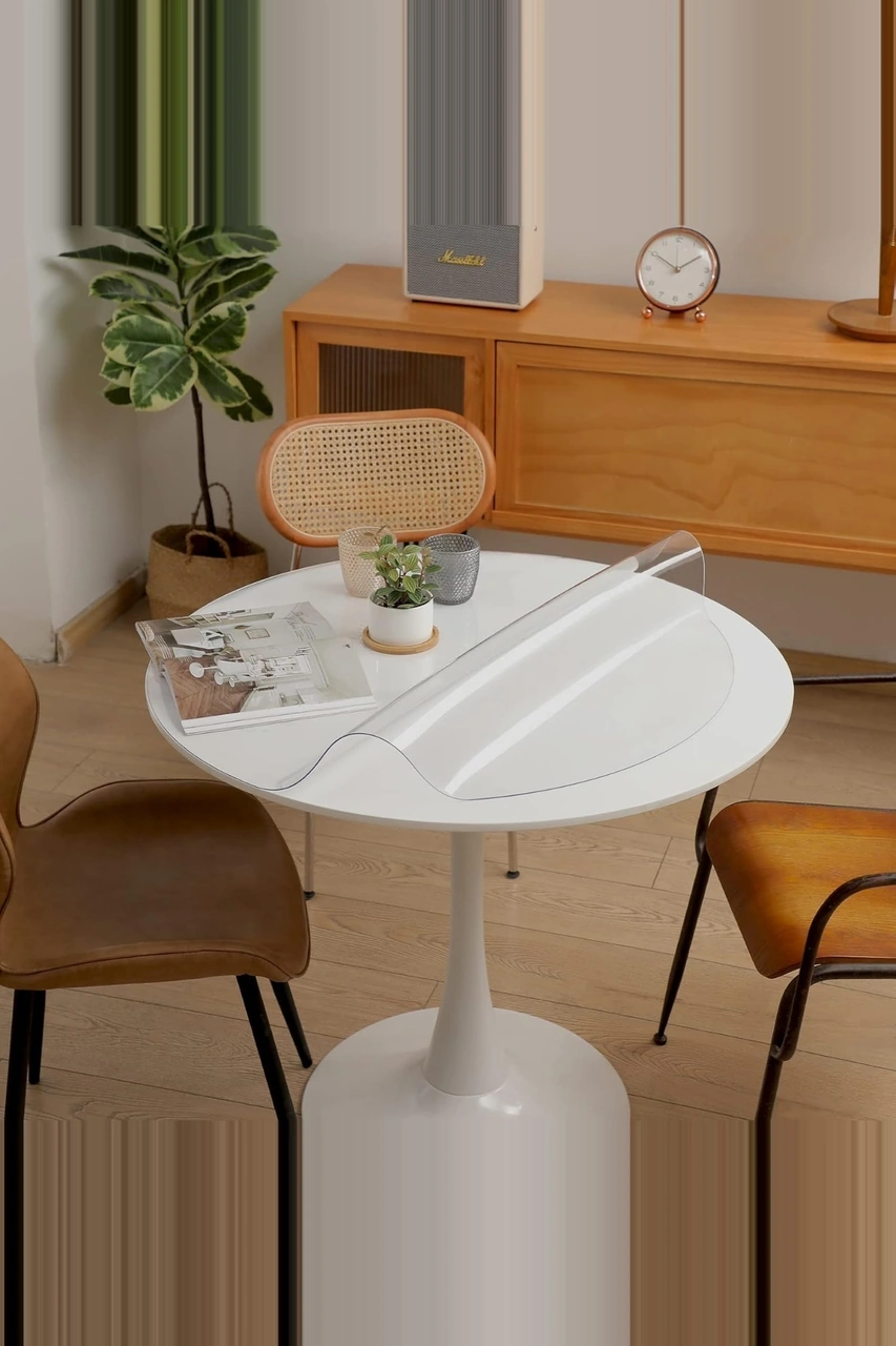 Rona Home Yuvarlak Şeffaf Silinebilir Masa Örtüsü 1,3 Mm Kalın Pvc Kaymaz Sofra Bezi Beyaz