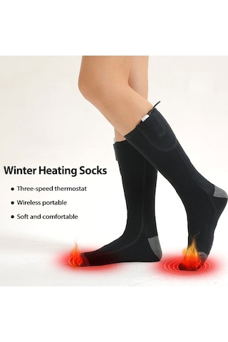 Willowhaven Çorap Kış Isıtma Elektrikli Isıtmalı Şarj Edilebilir Kadın Siyah Gri Siyah