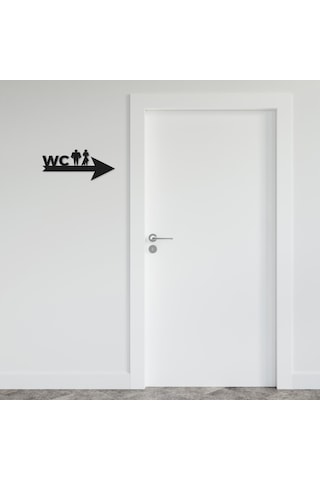 Cajuart Siyah Ahşap Ok Üzeri Erkek Kadın Wc Tuvalet Yönlendirme Uyarı Levhası