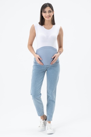 Busa Hamile Esnek Karın Bantlı Mom Fit Kot Pantolon Taş Mavi-taş Mavi