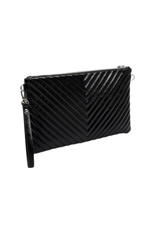 Silver Polo Crash Kırışık Siyah Kapitone V Kadın Portföy Ve Clutch El Çantası Sp1034