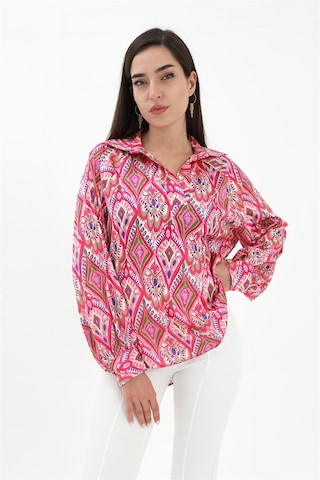 Wpr Reglan Kol Baskılı Saten Gömlek - Pembe-pembe Pembe