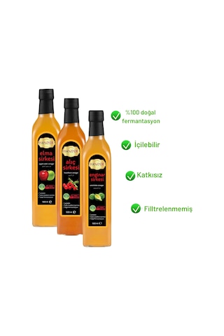 Hanzade Bitkisel Elma + Alıç + Enginar Sirkesi 500 ML 3'lü Set