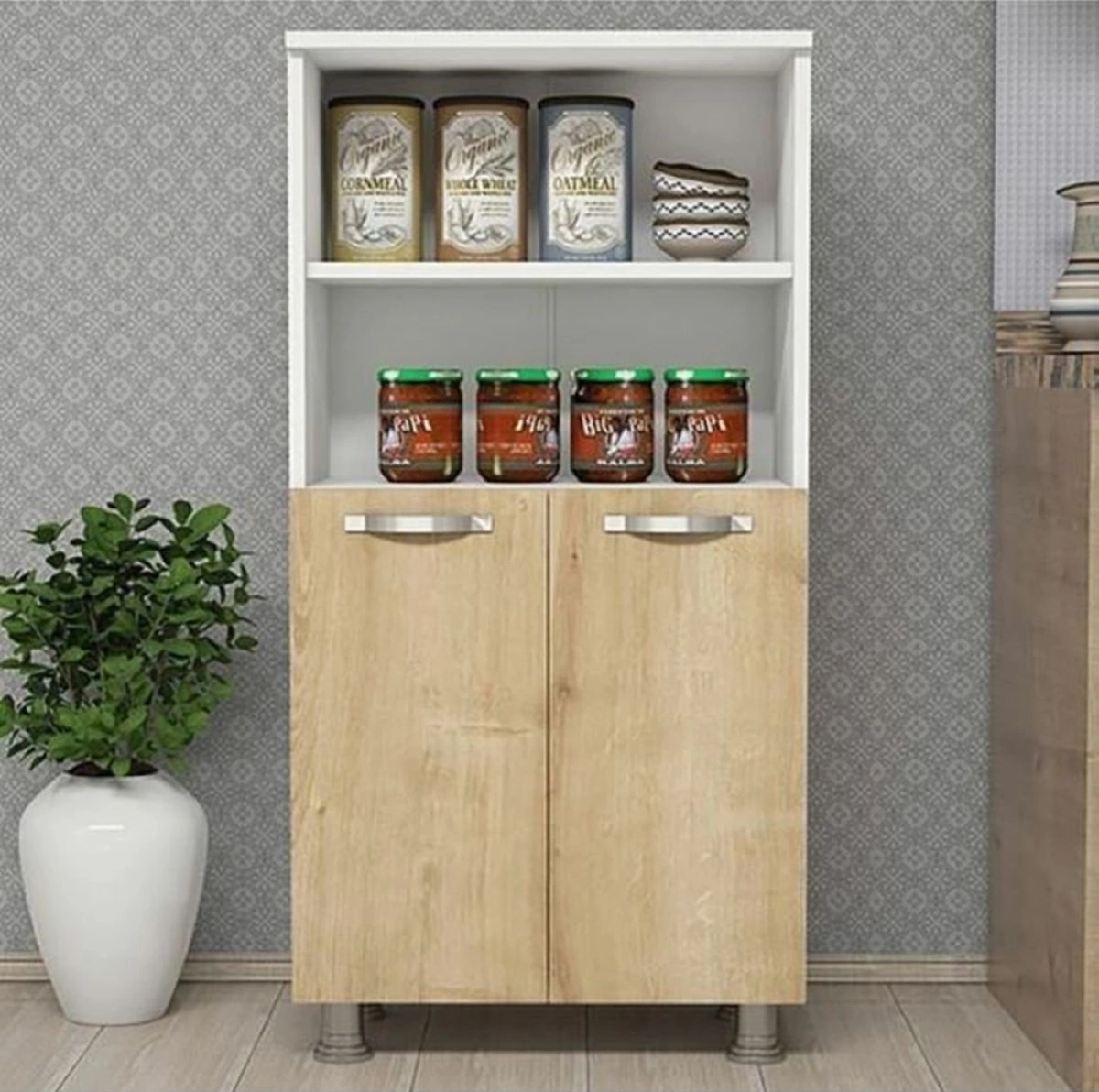 Çok Amaçlı Dolap,4 Raflı, 2 Kapaklı Mutfak Dolabı Kiler Dolabı Banyo Dolabı Beyaz