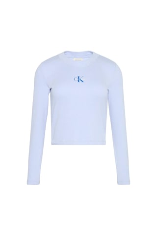 Calvin Klein Ls Monologo Baby Tee Kadın Mavi Uzun Kollu T-shirt-12034 Mavi