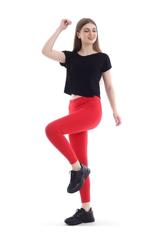 Self Clothing Kadın Kırmızı Penye Kumaş Tayt Yüksek Bel Slf1290Kırmızı